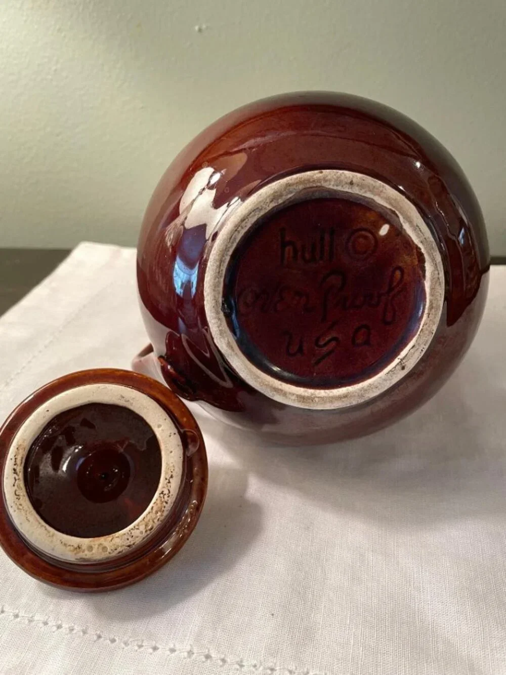 Vintage Hull Pottery Brown Drip Glaze Teapot Oven Proof Tea Pot with Lid USA